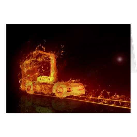 Red Burning Truck in Fire Flames (Front Horizontal)