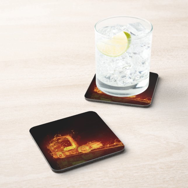 Red Burning Truck in Fire Flames Beverage Coaster (Right Side)