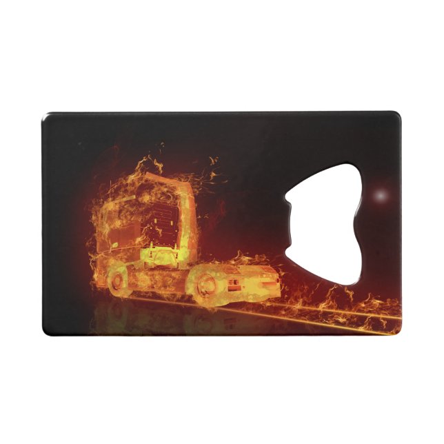 Red Burning Truck in Fire Flames Credit Card Bottle Opener (Front (Horizontal))