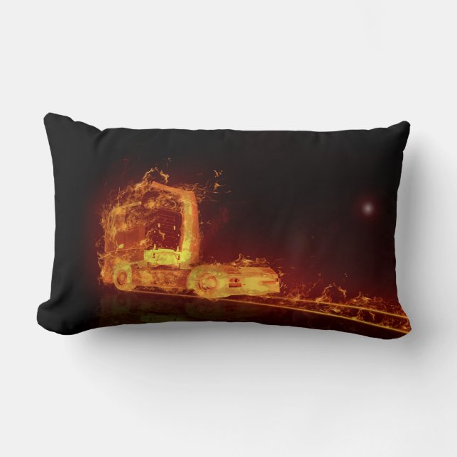Red Burning Truck in Fire Flames Lumbar Pillow (Front)