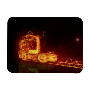 Red Burning Truck in Fire Flames Magnet