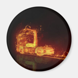 Red Burning Truck in Fire Flames Magnet