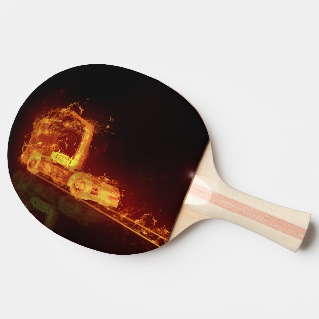 Red Burning Truck in Fire Flames Ping-Pong Paddle (Side)