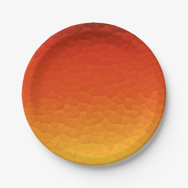 Red Burnt Orange to Gold Ombre Crackle Pattern Paper Plates (Front)