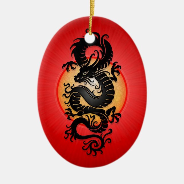 Red Burst Chinese Dragon Ceramic Ornament (Front)