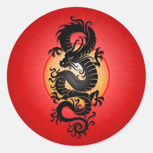 Red Burst Chinese Dragon Classic Round Sticker