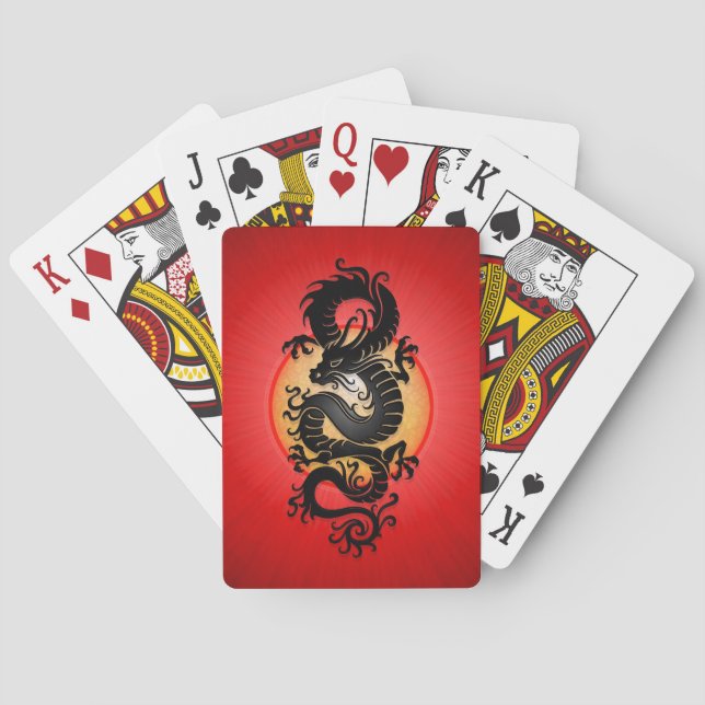 Red Burst Chinese Dragon Poker Cards (Back)