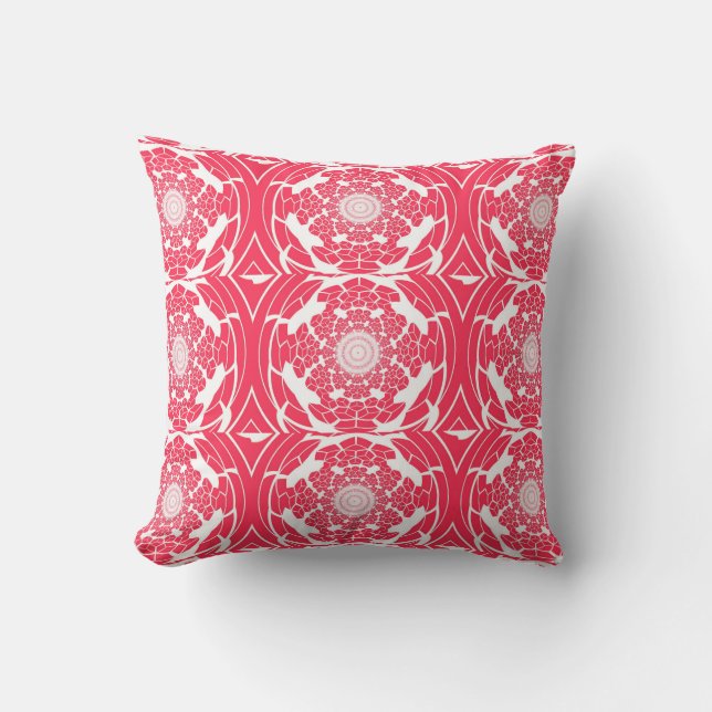Red Burst Dimensional Fractal Pattern Throw Pillow (Front)