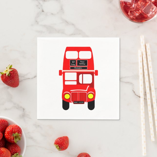 Red Bus Design Birthday Party Napkins (Insitu)