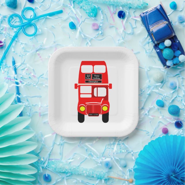 Red Bus Design Birthday Party Paper Plates (Party)