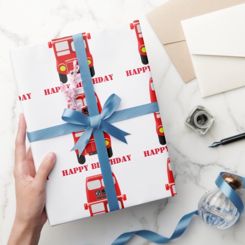 Red Bus Design Birthday Wrapping Paper