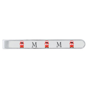 Red Bus Design Monogrammed Silver Finish Tie Bar