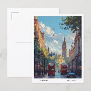 Red Bus London England Vintage Travel  Postcard