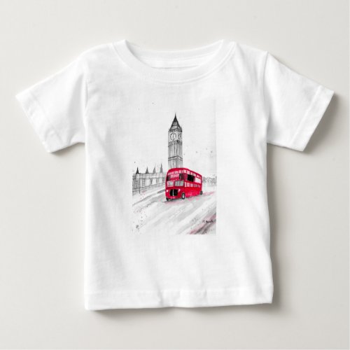 Red bus London vintage watercolor England Baby T_Shirt