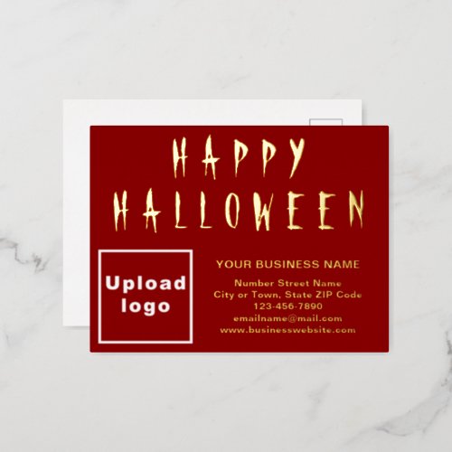 Red Business Brand on Halloween Foil Holiday Postcard