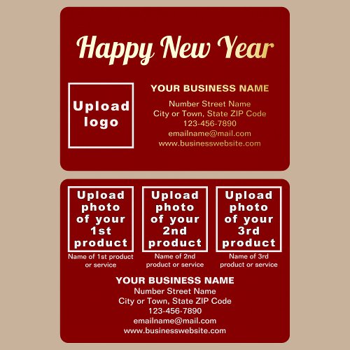 Red Business Brand on New Year Rectangle Foil Holiday Card