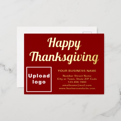 Red Business Brand on Thanksgiving Foil Holiday Postcard