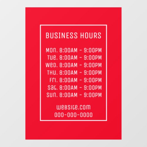 Red Business Hours Window Cling