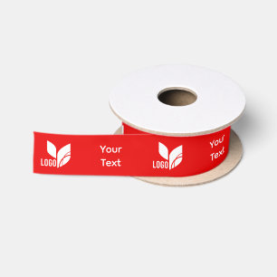 Red Business Logo and Custom Text Satin Ribbon