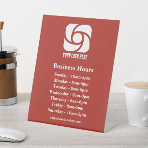 Red Business Logo Custom Company Hours Pedestal Sign