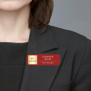 Red business logo employee modern name tag