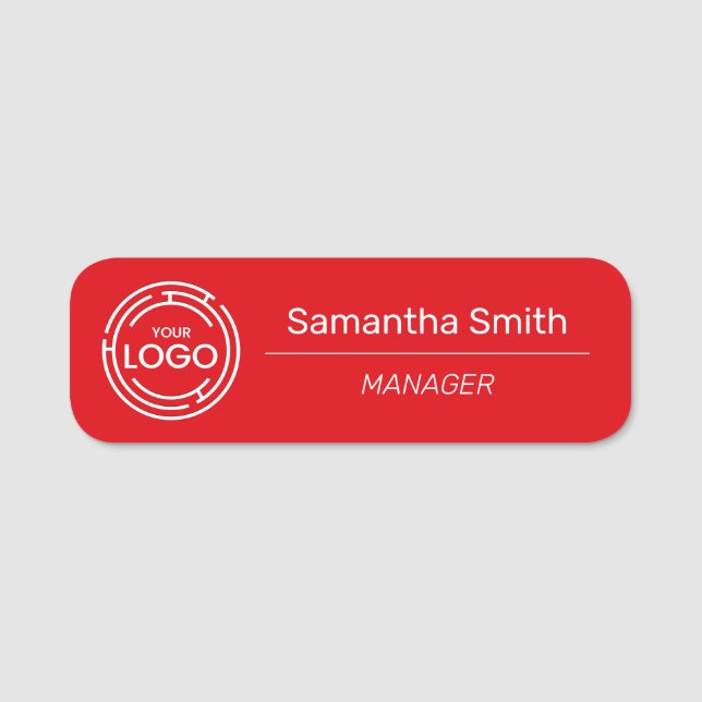 Red Business Logo Employee Name Tag (Front)