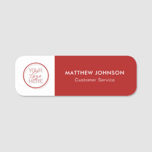 Red Business Name Tags with Logo & Job Title