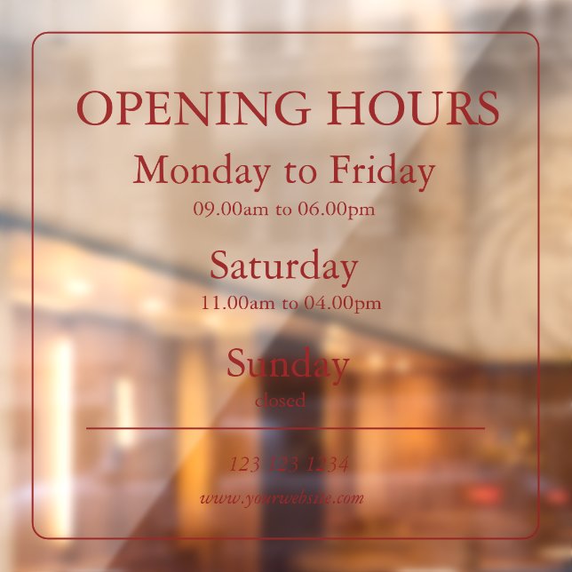 Red Business Opening Hours Sign | Window Cling (Sheet 2)