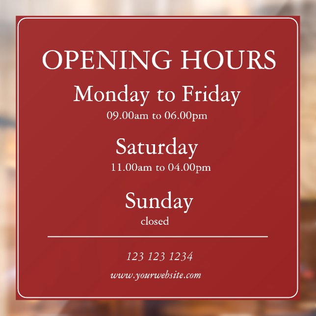 Red Business Opening Hours Sign | Window Cling (Sheet 2)