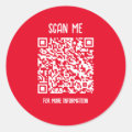 Red | Business QR Code Scannable Classic Round Sticker | Zazzle