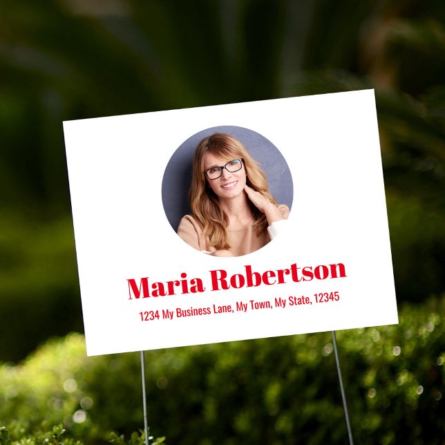 Red Business Simple Photo Minimalist Sign (Simple photo or logo yard sign in red and white style. )