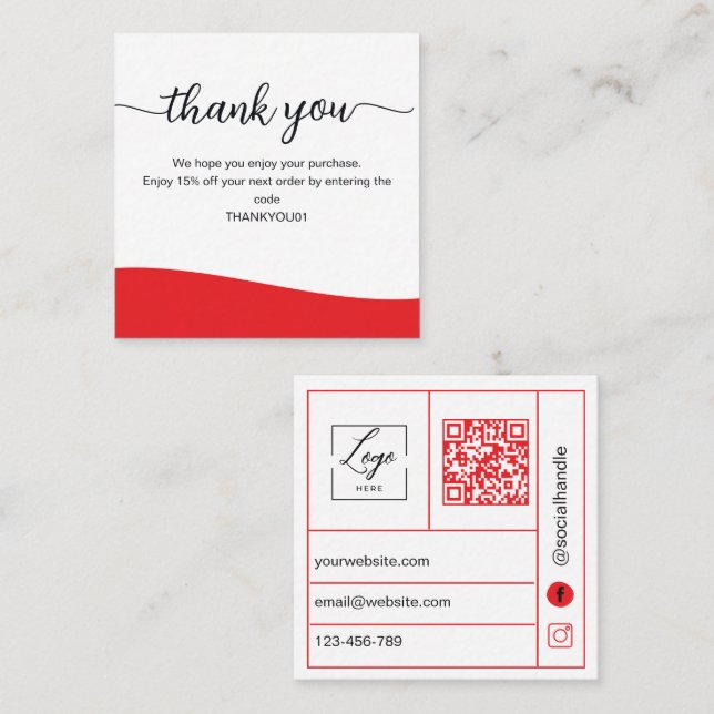 Red Business Thank You Card Order Insert (Front/Back)