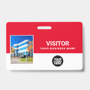 Red Business Visitor Photo Bar Code, Logo Lanyard Badge