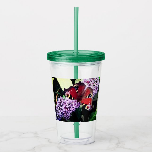 Red butterflies acrylic tumbler (Front)