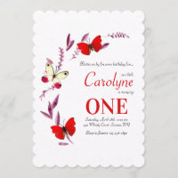 Red Butterflies Birthday Party Invitation