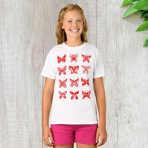 Red Butterflies Girls T_Shirt