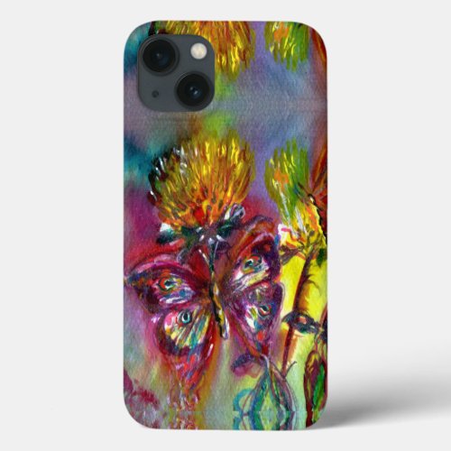 RED BUTTERFLIES ON YELLOW THISTLESBLUE SKY Floral iPhone 13 Case