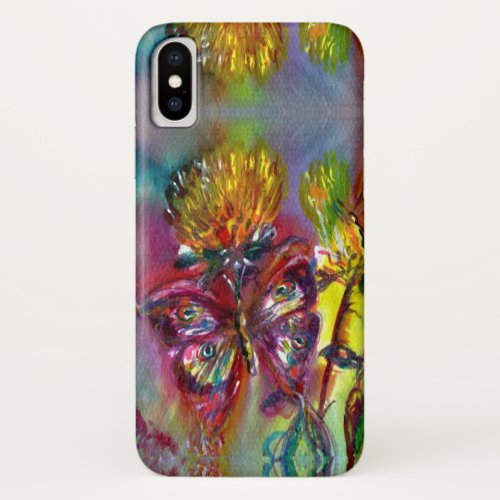 RED BUTTERFLIES ON YELLOW THISTLESBLUE SKY Floral iPhone X Case