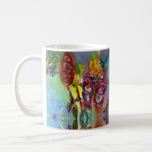 RED BUTTERFLIES ON YELLOW THISTLESBLUE SKY Floral Coffee Mug