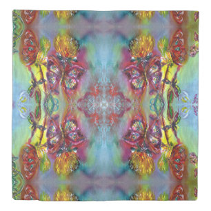RED BUTTERFLIES ON YELLOW THISTLES,BLUE SKY Floral Duvet Cover