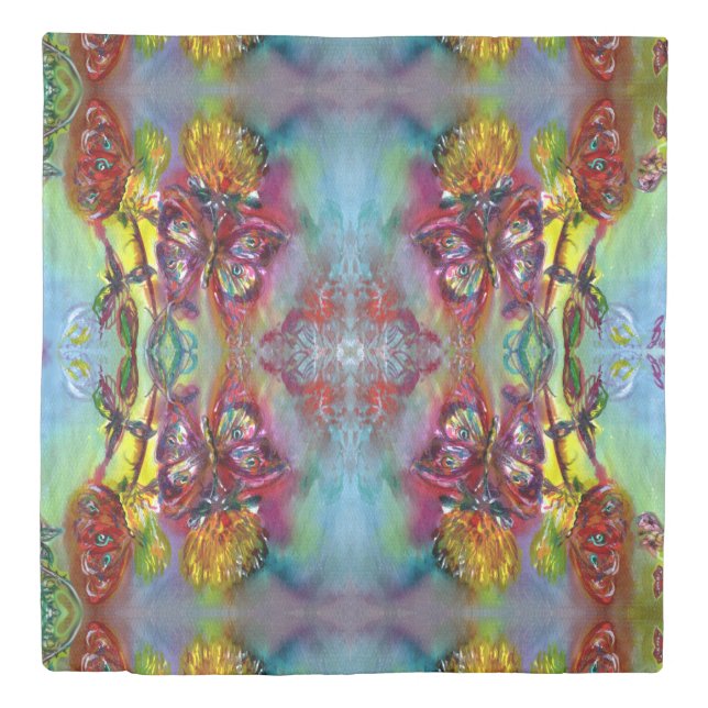 RED BUTTERFLIES ON YELLOW THISTLES,BLUE SKY Floral Duvet Cover (Front)