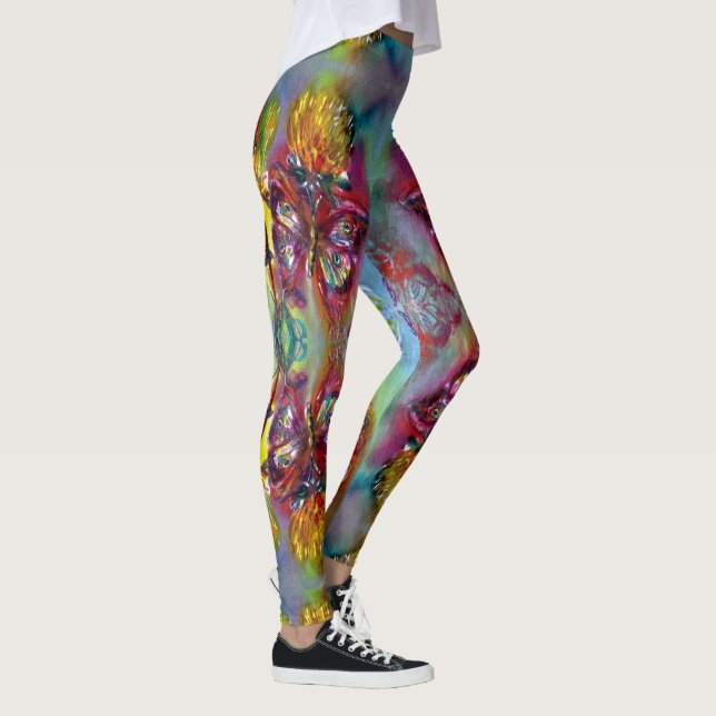 RED BUTTERFLIES ON YELLOW THISTLES,BLUE SKY Floral Leggings (Right)