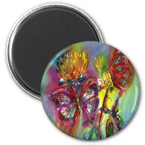 RED BUTTERFLIES ON YELLOW THISTLESBLUE SKY Floral Magnet