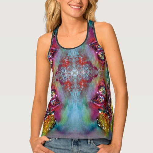 RED BUTTERFLIES ON YELLOW THISTLESBLUE SKY Floral Tank Top
