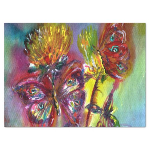 RED BUTTERFLIES ON YELLOW THISTLESBLUE SKY Floral Tissue Paper