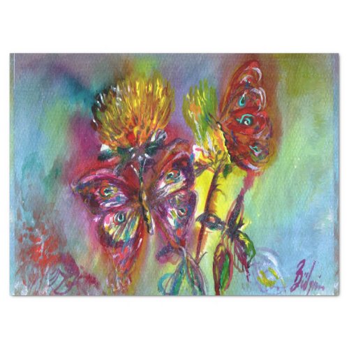 RED BUTTERFLIES ON YELLOW THISTLESBLUE SKY Floral Tissue Paper
