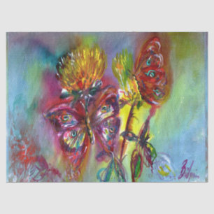 RED BUTTERFLIES ON YELLOW THISTLES,BLUE SKY Floral Tissue Paper