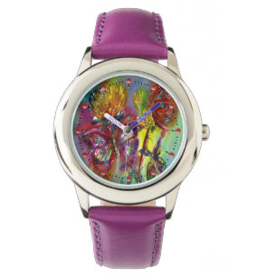 RED BUTTERFLIES ON YELLOW THISTLES,BLUE SKY Floral Watch