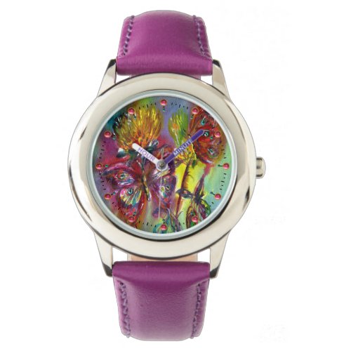 RED BUTTERFLIES ON YELLOW THISTLESBLUE SKY Floral Watch