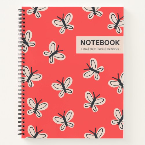 Red butterflies spiral bound notebook